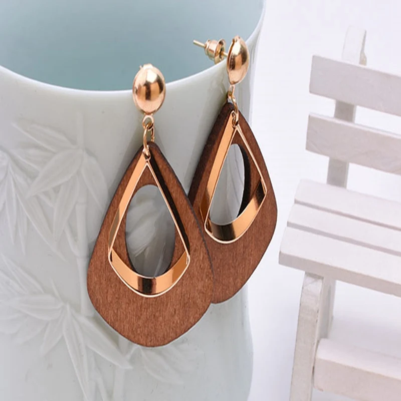 Vintage New Fashion Statement Earring Brown Green Red Color Wooden Earrings For Wedding Party Wholesale Christmas Gift