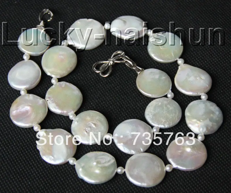 

HOT 00181 coin wafer white pearls necklace Platinum Plated clasp