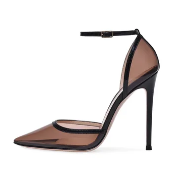 

summer transparent pointed high heels ladies black transparent sexy high-heeled evening dress shoes large size