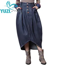 Юбки Женские Yuzi. may Boho новая джинсовая юбка асимметричный подол подходит ко всему средняя талия Saia Feminina X2225 длинные Saias