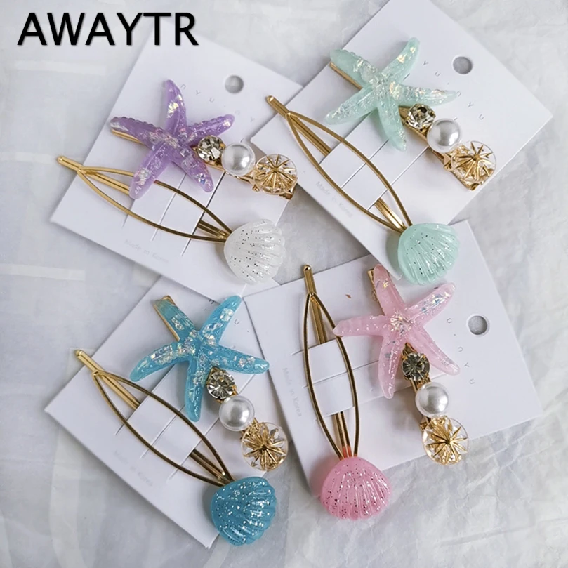 

AWAYTR New Starfish Shell Set Hairpin for Women Ins Popular Korean Hairclip Girls Shell Side Clip Hairgrips Fashion Headwear
