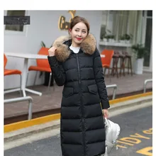 Женский зимний длинный толстый пуховик с воротником из натурального меха лисы