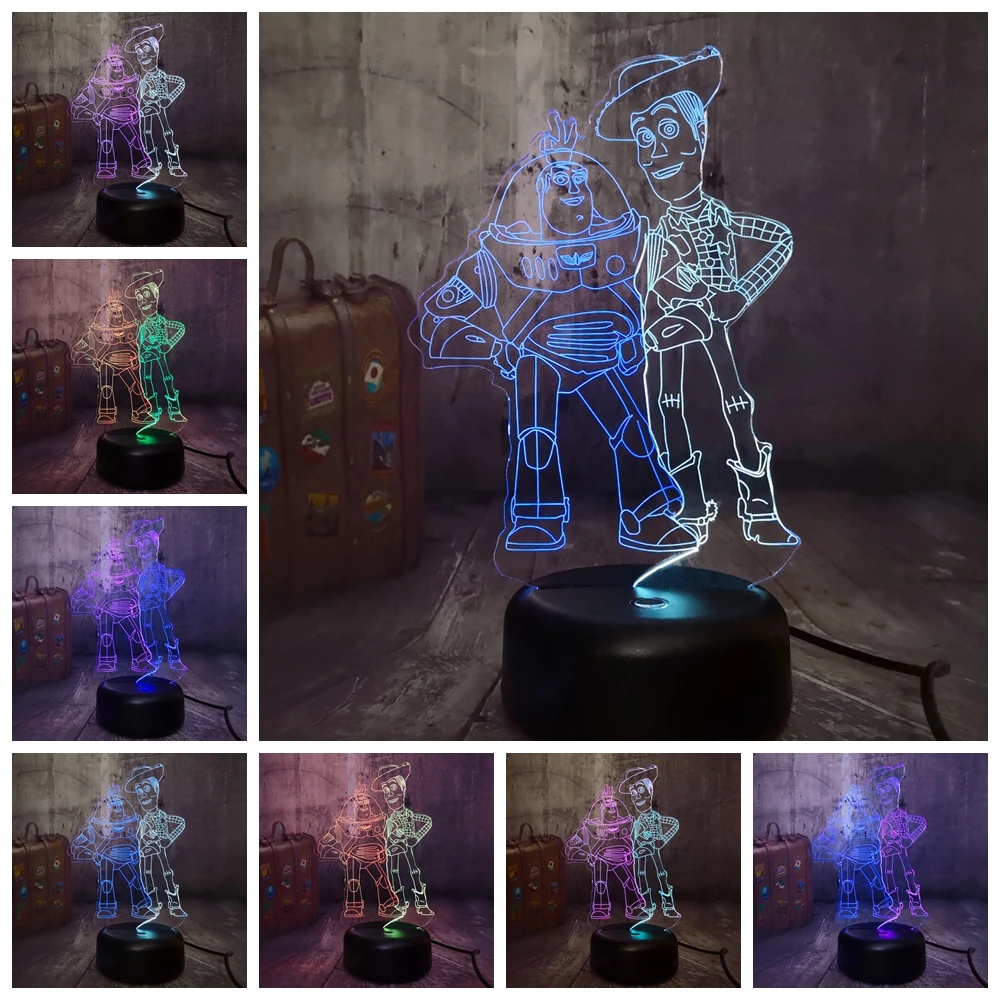 История игрушек Buzz Lightyear Woody Friends 3D RGB светодиодный ночник смешанный двойной цвет настольная лампа Рождественские украшения для дома подарок на день рождения