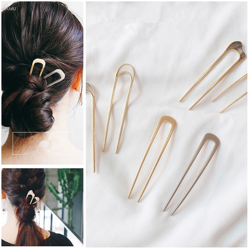 

AOMU Japan Simple U shape Hair Clips for Women Girls Shell Metal Gold Color Hair Clip Fashion Jewelry Hair Accessories