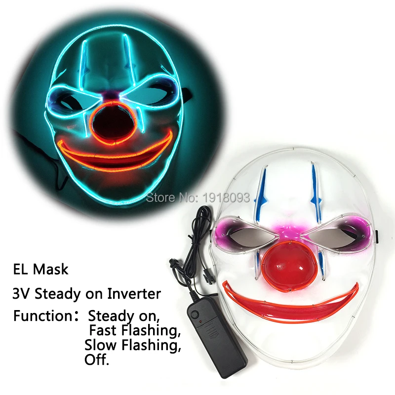 

Funny Blinking Old man clown Mask EL Wire Glowing Neon Light Mask face halloween mask Party Decor