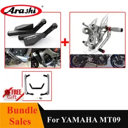 Араши для YAMAHA MT 09 2014-2016 CNC двигателя ползунок Краш колодки протектор Регулируемые подножки устанавливаемая сзади подножка MT09 MT 09