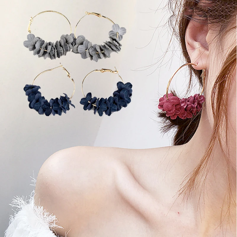 

Big Circle Flower Drop Earrings Elegant Fashion Fabric Flower Round Gold Earrings For Women Brincos Charm Bijoux Wholesale