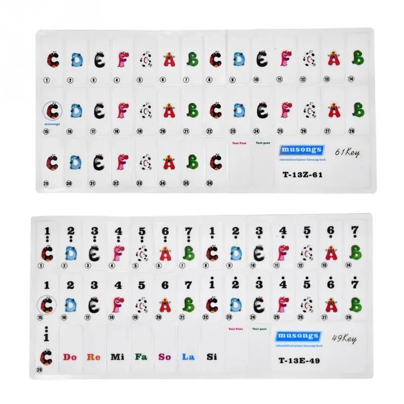

61/49 Keys Piano Key Sticker Set Removeable Transparent Cute Aninal Pattern Keyboard Instrument Note Label for Beginner Children