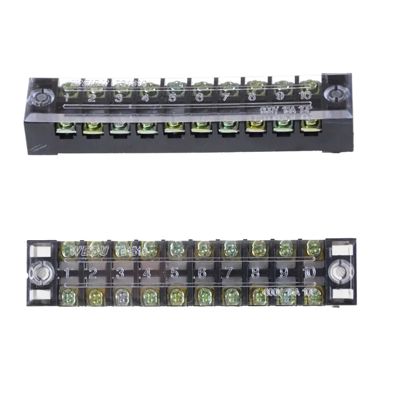 

1pcs Dual Rows 10 Positions Screw Terminal Block Strip 600V 15A W Cover TB-1510 Barrier Terminal Block