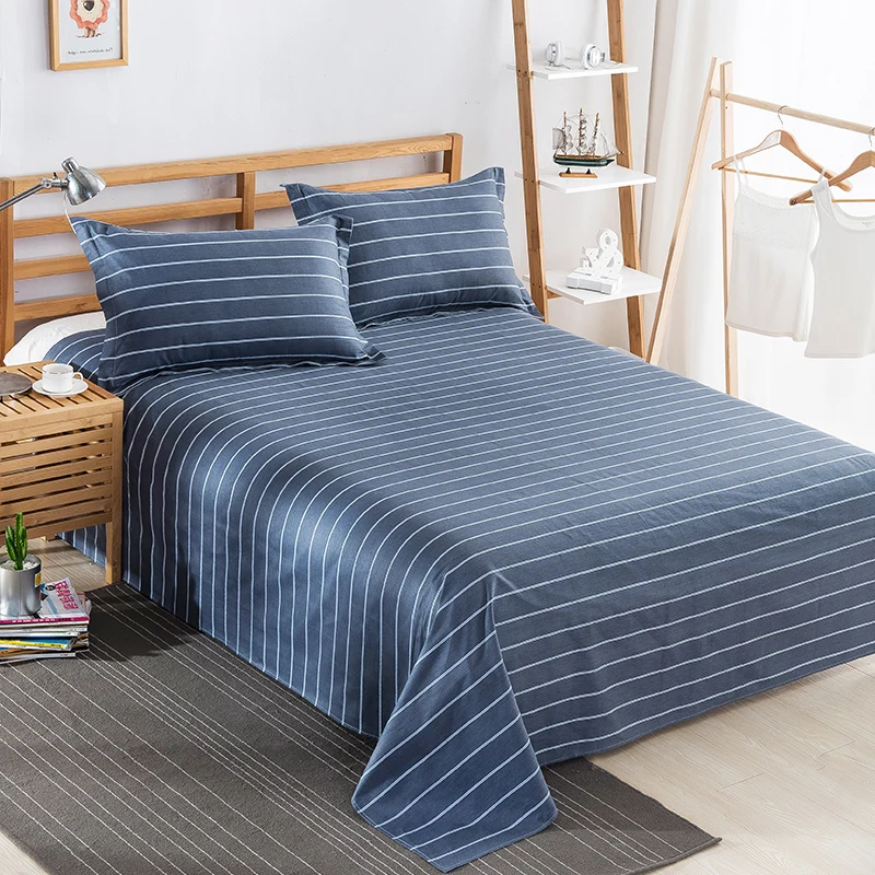 Modern-Simple-Style-100%-Cotton-Bed-Sheets-Single-Double-Striped-Flat-Sheet-Twin-Full-Queen-King-Size-Mattress-Cover-Protector-5