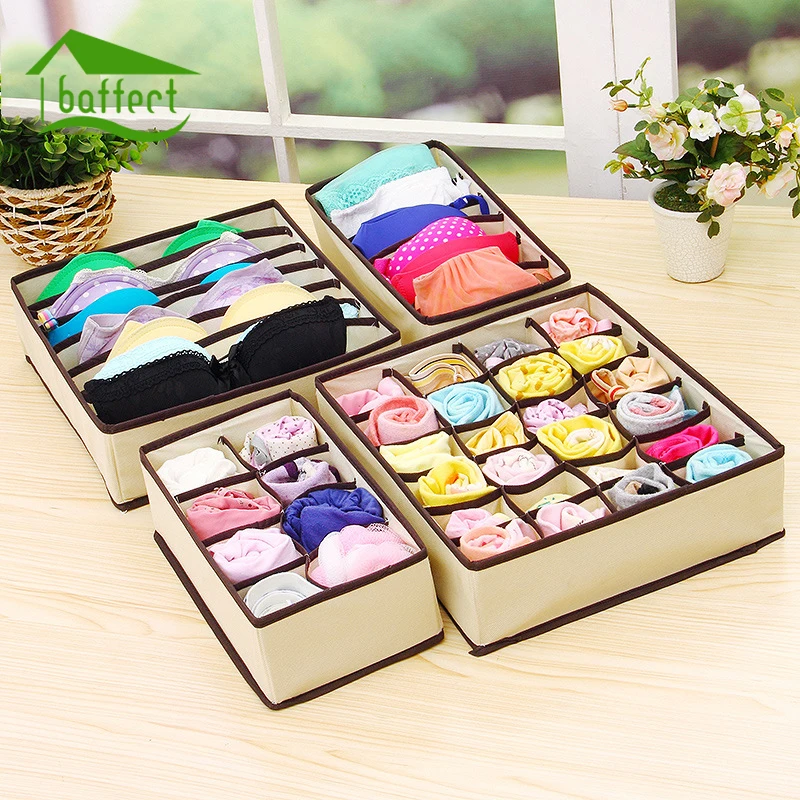 

4PCS/Set Underwear Bra Organizer Storage Box 2 Colors Beige/Rose Drawer Closet Organizers Boxes For Underwear Scarfs Socks Bra