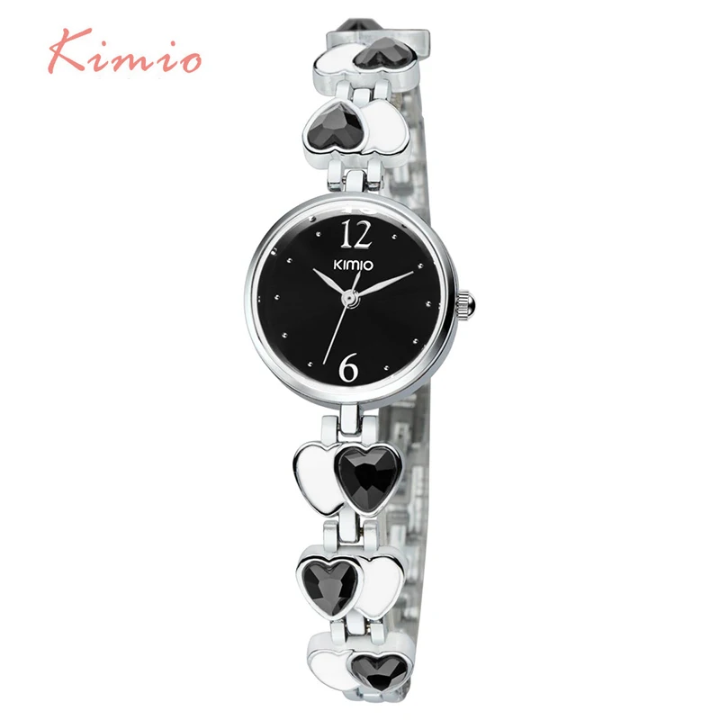 Kimio бренд relojes con diamantes Love Heart драгоценный камень тонкий ремешок наручные часы Аналоговые Круглый браслет часы для женщин Девушка