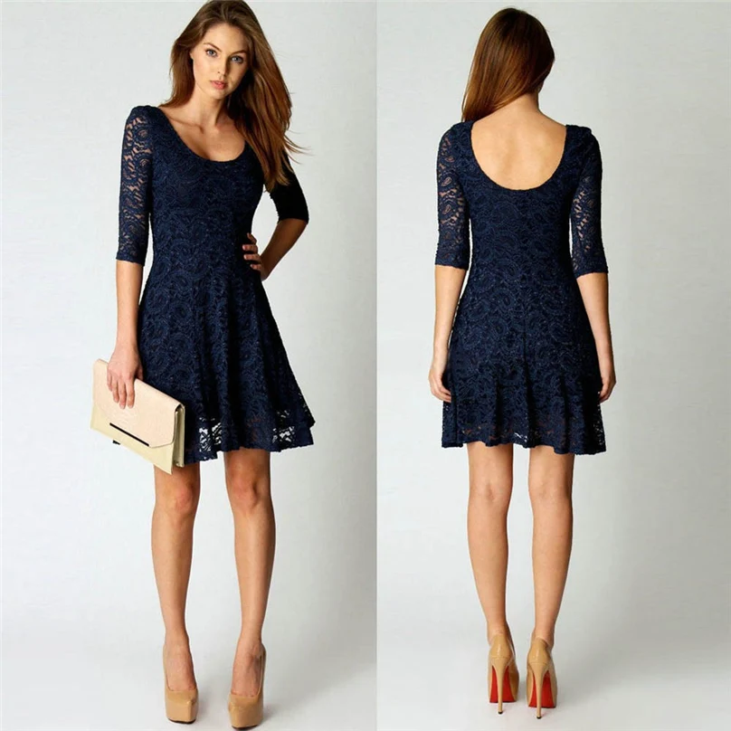 

Women Dress 2017 Hot Sale New Women Summer Fashion Women Lace Three Quarter Party Evening Short Mini Dress Plus S-XL Size MAR15