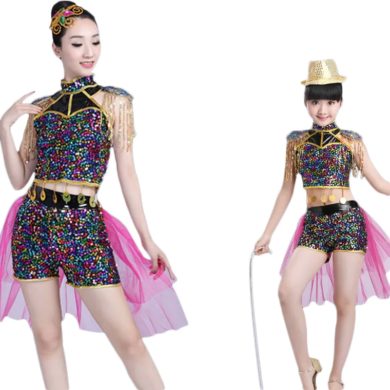 2018 New Jazz Dance Performance Costume Gold Sequin Square Dance Costume Female Modern Dance