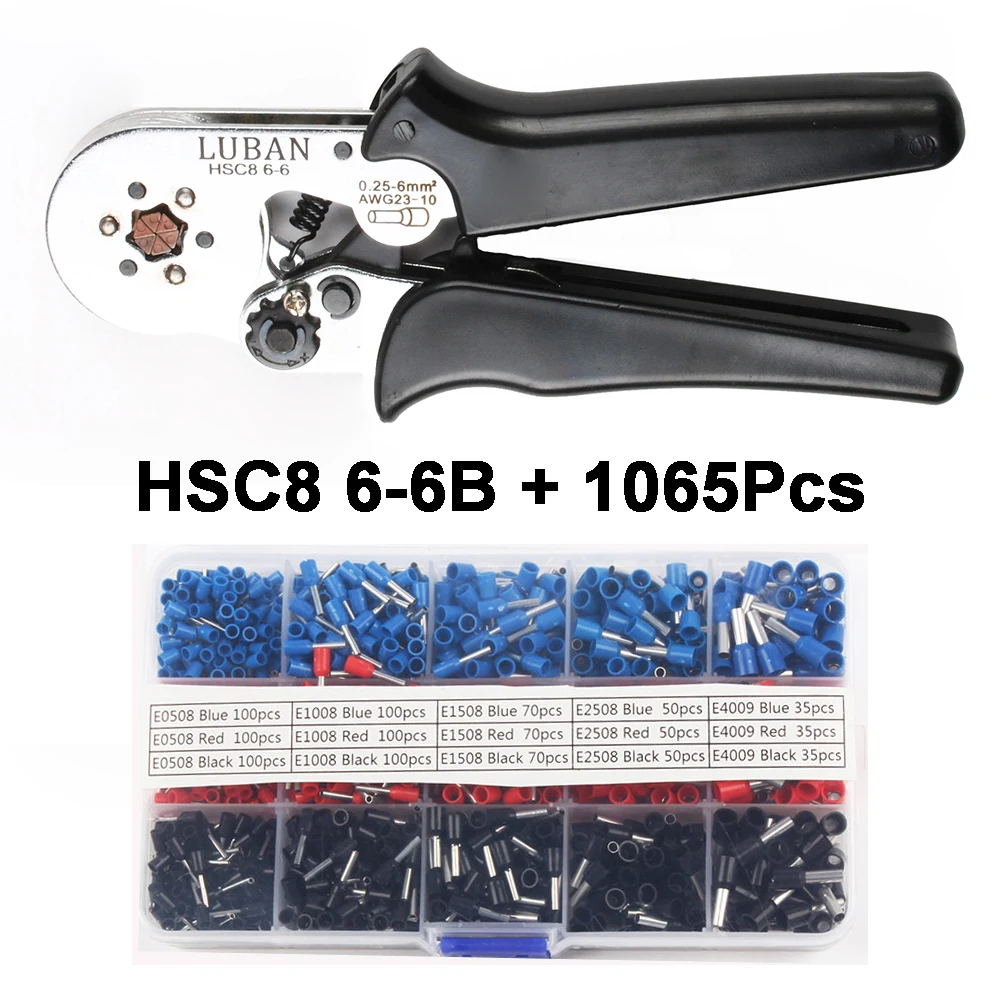 6-6B 1065pcs HSC8 6-6A шестигранные мини-типа саморегулируемые обжимные плоскогубцы 0,25-6 мм обжимные инструменты многофункциональные плоскогубцы для коннектора 23-10 AWG 10S - Цвет: 6-6B 1065pcs