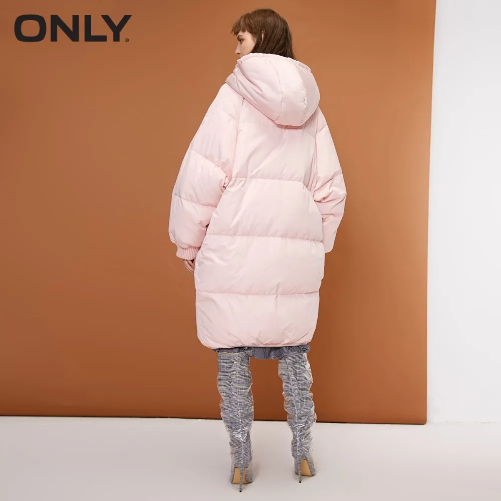 

ONLY womens' winter new hooded white duck down long down jacket Multi-pocket design Raglan sleeve|118312575