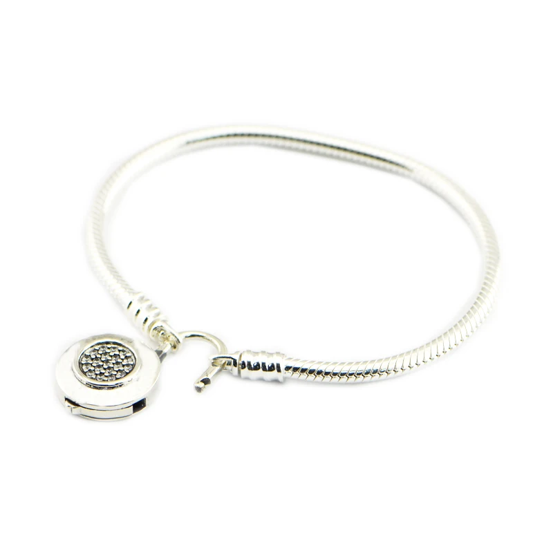 

925 Sterling Silver Jewelry Moments Smooth Silver Bracelet Signat Fits European Style Beads charm DIY fine jewelry For Women