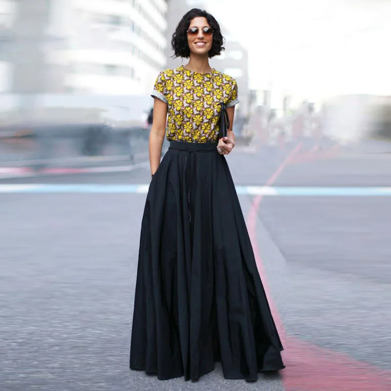 Высокая уличная мода длинные юбки женские элегантные длина до пола черная макси юбка Saias Falda на заказ любой размер цвет бесплатно