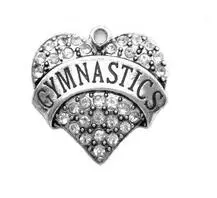 

100pcs a lot rhodium plated fashion GYMNASTICS Crystal Heart Pendant
