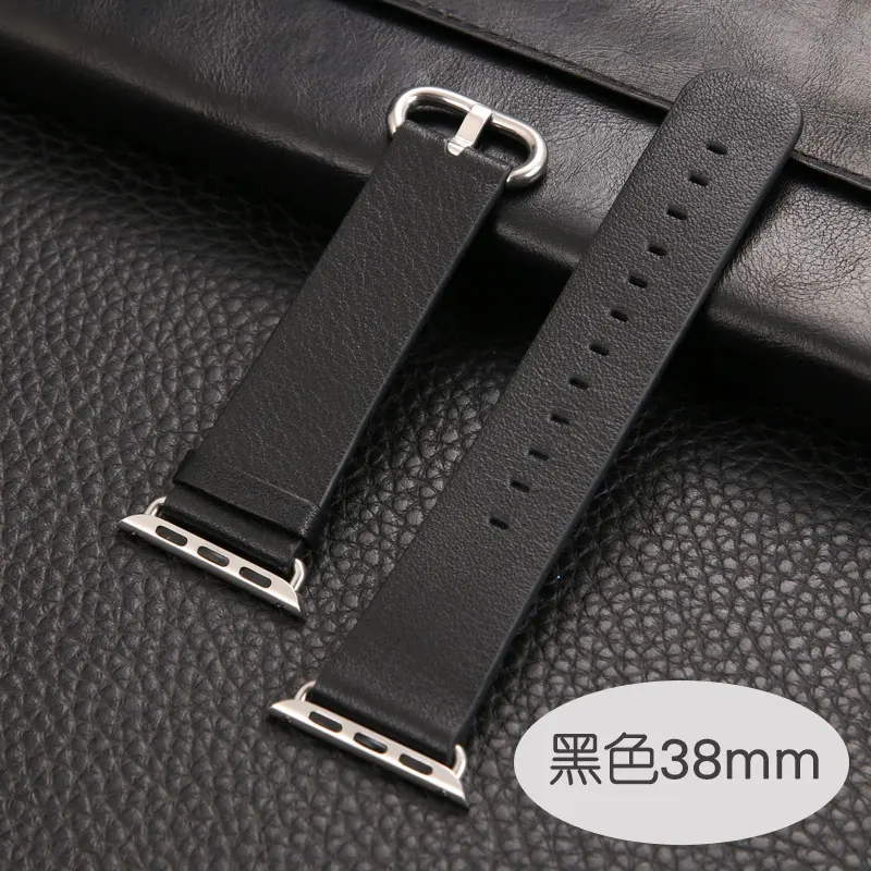 wrist Band for Apple Watch 44mm 40mm genuine leather loop 38mm 42mm for iwatch series 5 4 3 2 1 Strap link Bracelet women straps - Цвет ремешка: Черный