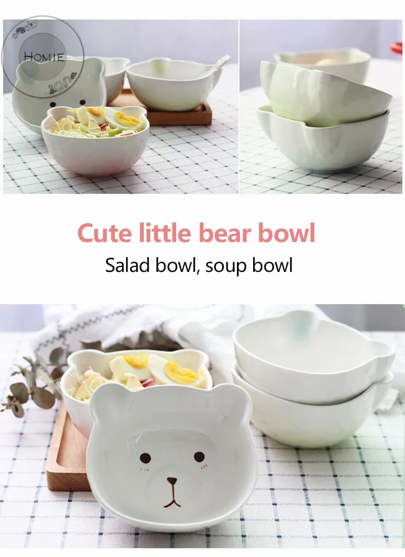 HOMIE Ceramic Cartoon Bear style Dishes Plate Fruit Salad Bowl Tableware Home Party Decor Dining Supplies Children's bowl gift13