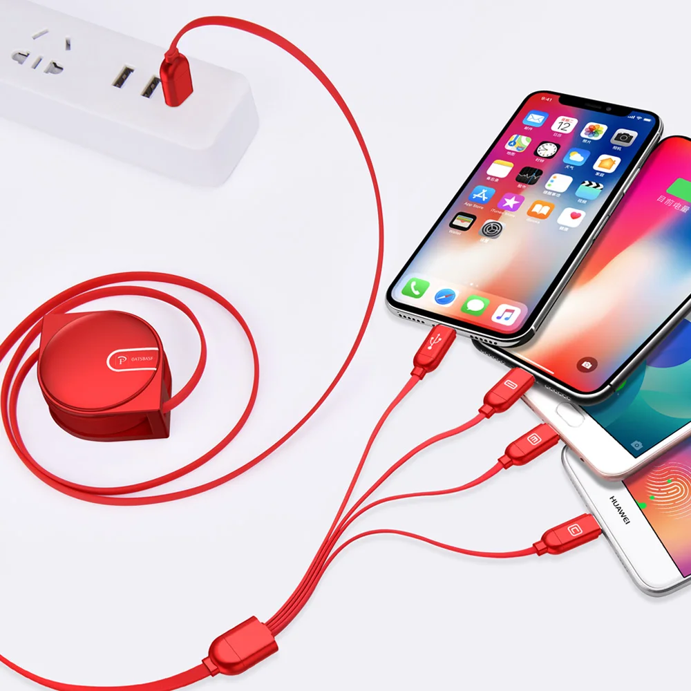 Выдвижной USB кабель 4 в 1 Oatsbasf для iPhone XS XR Max|Кабели мобильных телефонов| |