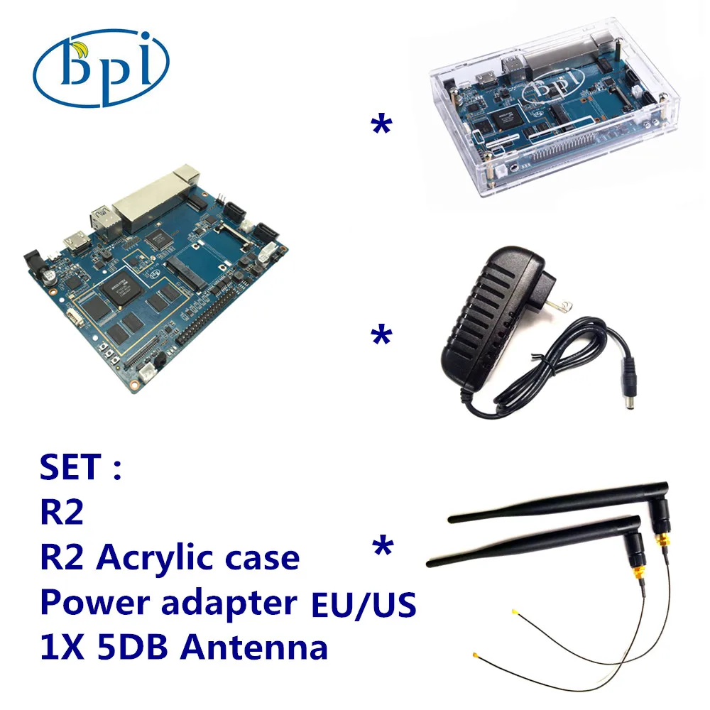 Banana Pi R2+ 12 В постоянного тока(ЕС или США)+ акриловый чехол+ набор антенн 5 дБ