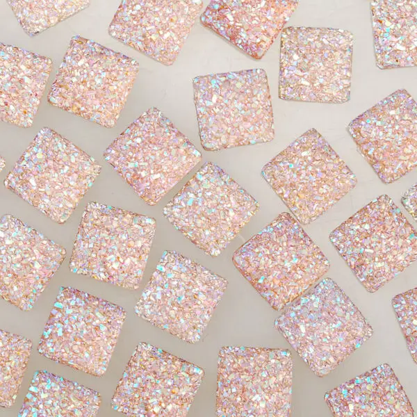 

100pcs 12mm square shiny resin cabochon,Embellishments Craft Supplies,glitter resin for jewelry making,Pink-10062454