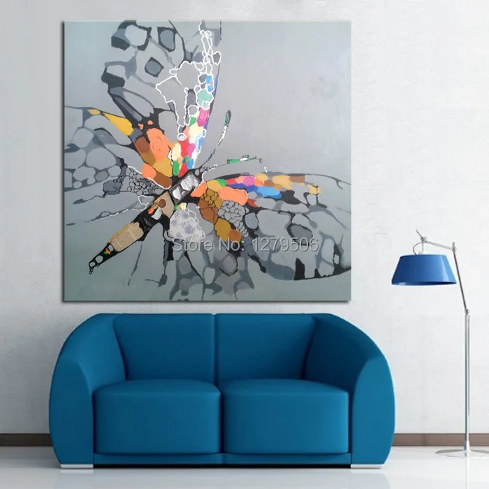 

100% Handpainted Oil Paintings Picture Panel Beautiful Grey Butterfly A nimal Oil Painting on Canvas for Home Decoration