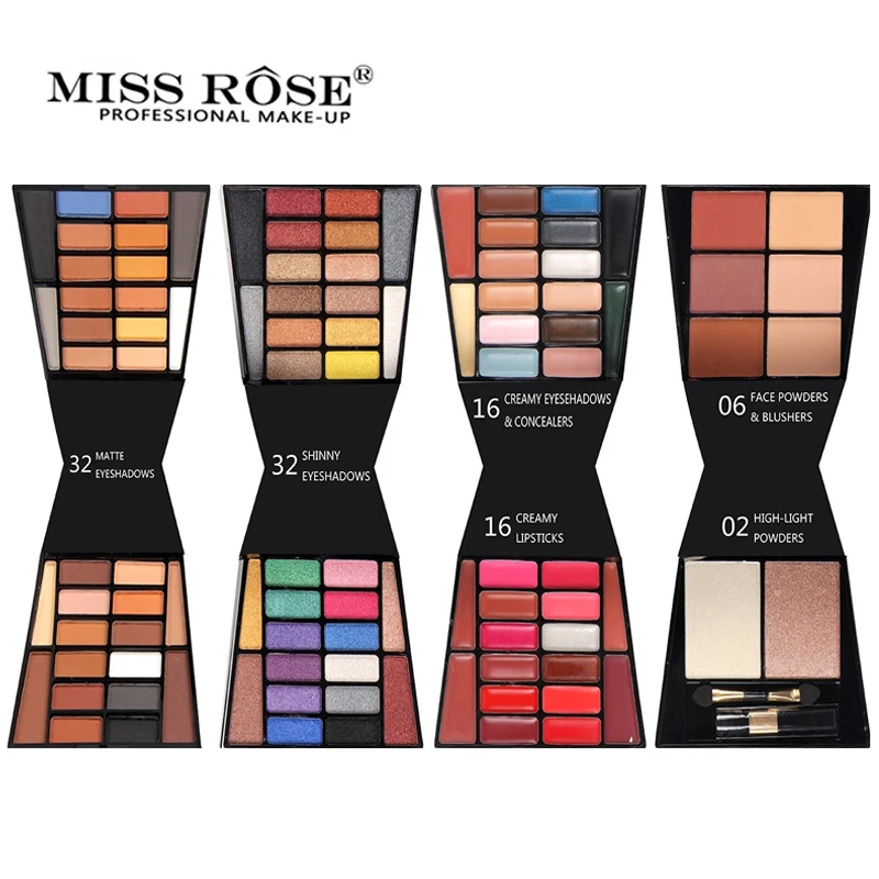 Профессиональный набор для макияжа MISS ROSE палитра 4 слоя мерцающие матовые тени