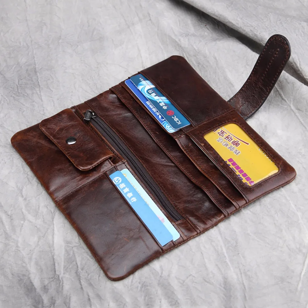 Масло воск натуральная кожа мужской кошелек карманные монеты кредитки держатель для карт винтажный клатч сумка для денег мужские известные бренды двойные длинные кошельки