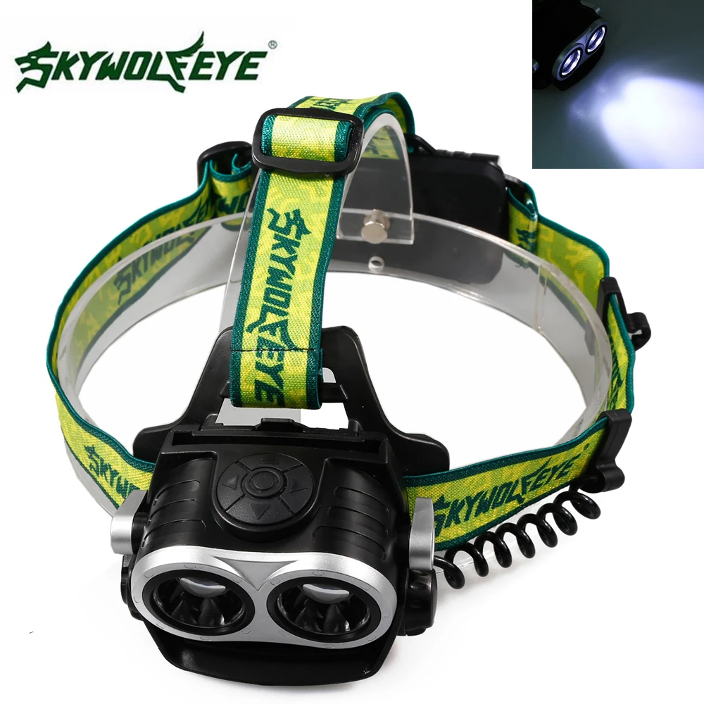 

SKYWOLFEYE XM-L T6 LED Double Head Headlamp Headlight 1000 Lumen USB Rechargeable Zoomable Head Light Lamp for Outdoor Camping