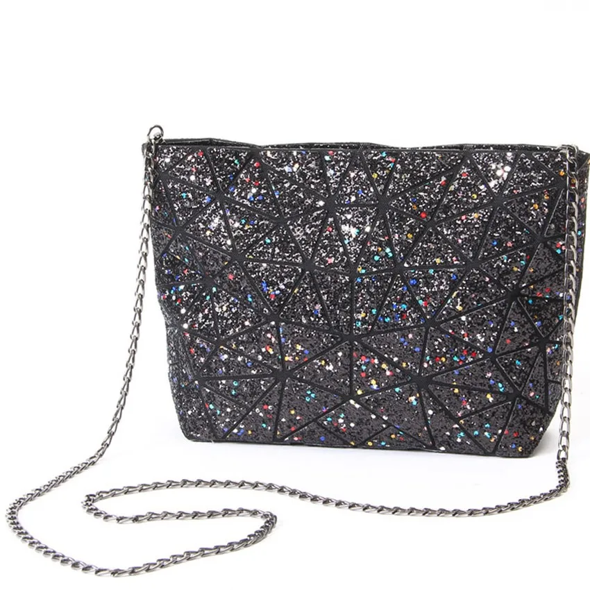 Новая модная Высококачественная сумка на цепочке с геометрическими блестками, женская сумка через плечо, сумки через плечо, повседневные женские сумки-мессенджеры - Цвет: Черный