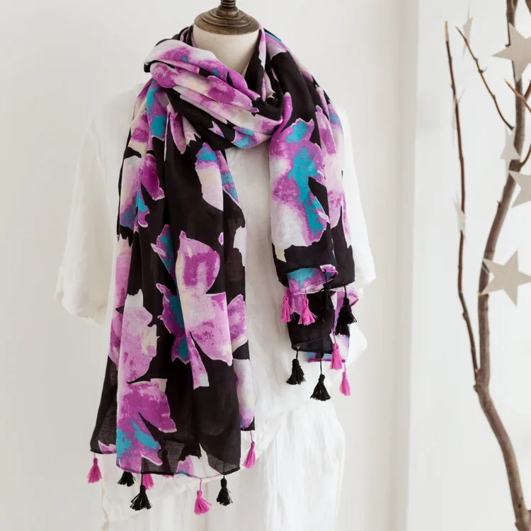 

Women Floral Printed Tassel Scarf Cotton Voile Shawls Wraps Hijabs 10pcs/lot