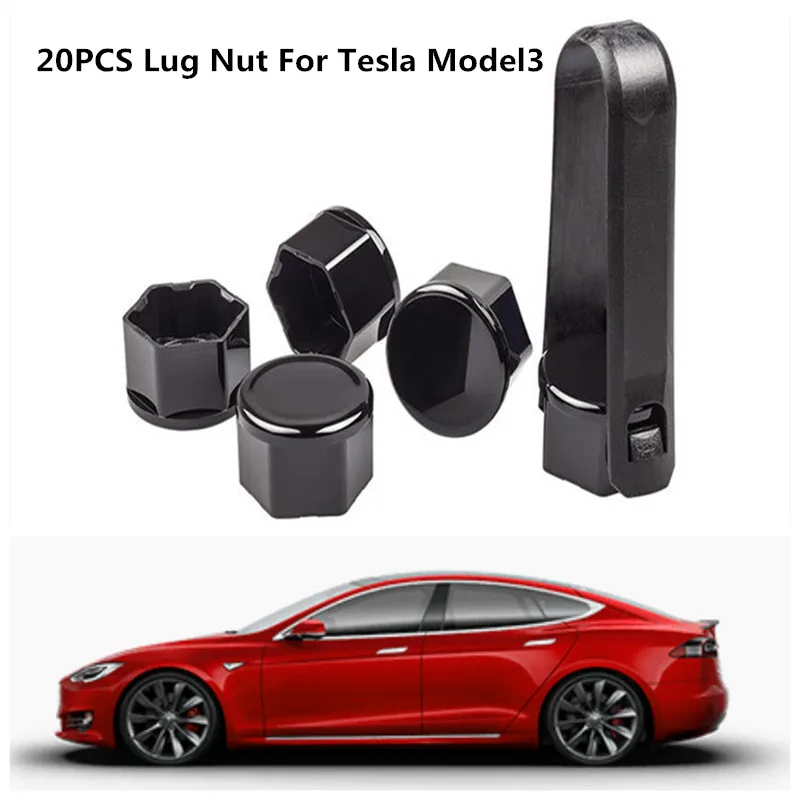 

For Tesla Model 3 Wheel Lug Nut Covers Wheel Nut Covers Glossy Black 20PCS