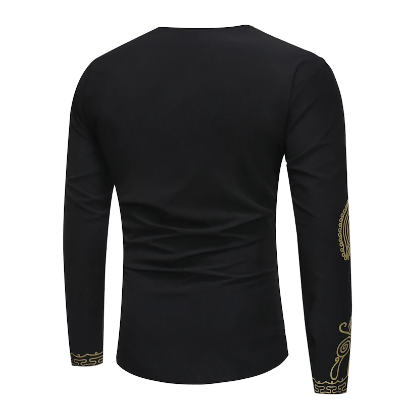 2018 African national costume printing V- neck long sleeve T shirt long men's men's T-shirt Embroidery mens african clothing (7)
