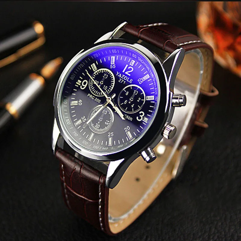 

Fashion Mens Watch Top Brand Phantom Blue Mirror Quartz Watch Analog Leather Sports Watch Men Dress Wristwatch Relogio Masculino