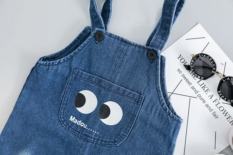 Children Clothing Boys Denim Overalls Set Cute Cartoon Eye Striped Top and Bib Jeans 2PCS Kid Boy Boys Girls Clothes