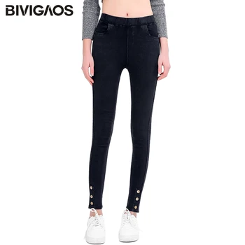 

BIVIGAOS Autumn New Womens Calf Button Stretch Jeans Leggings Female Slim Skinny Jeggings Plus Size Pencil Pants Casual Clothing