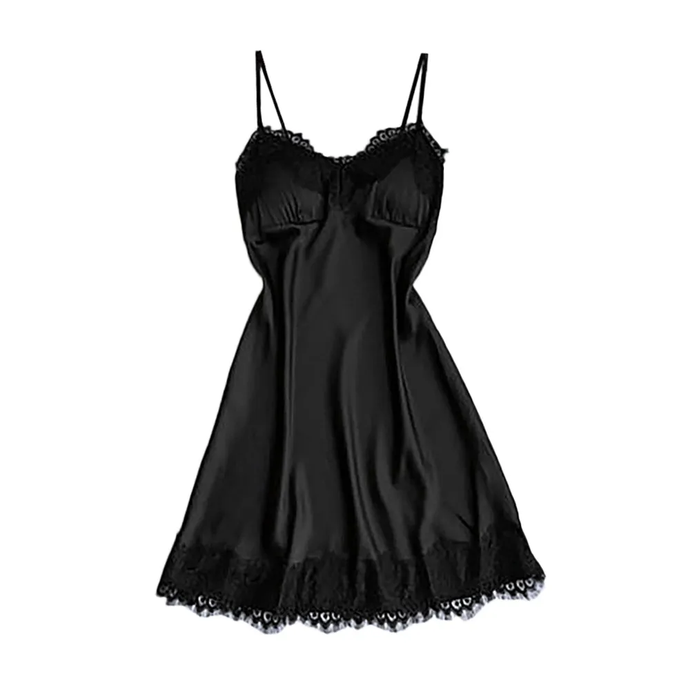 

Qin404# 2019 new fashion Women Sleepwear Sleeveless Strap Nightwear Lace Trim Satin Cami Top Sets