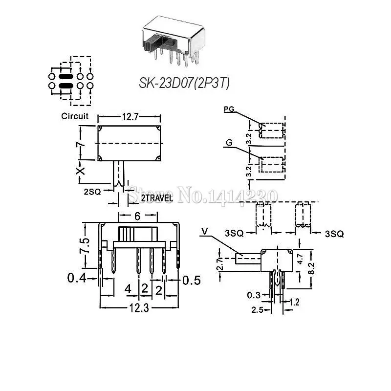 10 шт. SK23D07 8 Pin PCB 3 позиции 2P3T DP3T миниатюрный скользящий переключатель Боковая ручка SK23D07VG5 ручка высокая 5 мм