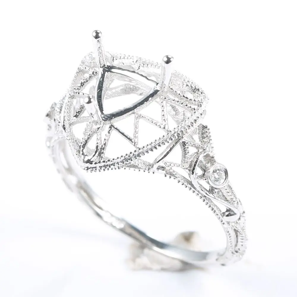 6x6mm Trillion Semi Mount Solid 14k White Gold Art Nouveau Antique