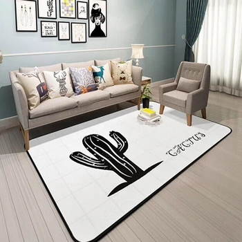 

Black Cactus Pattern Floor White Chirdren Rugs Nordic Style Blanket Carpet For Living Room Bedroom Rectangular Sofa Room Mat