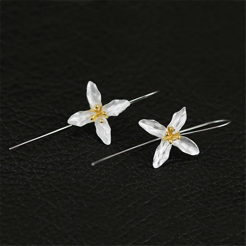 Lotus Fun Real 925 Sterling Silver Natural Handmade Fine Jewelry Vintage Poetic Clover Fashion Drop Earrings for Women Brincos