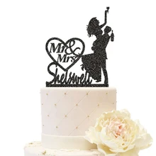 Пьян невесты Свадебный торт Топпер на заказ пара тортов украшения поставки Персонализированные фамилия дерево акрил Золото Серебро зеркало