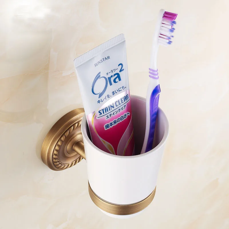 Antique Toothbrush Holder wall mounted with Single Ceramic Cup