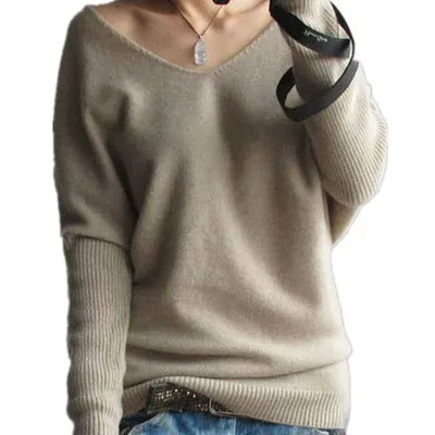 

Sexy V-neck batwing sleeve cashmere sweater women 2019 autumn winter plus size pull femme Warm jumper top knitted pullover