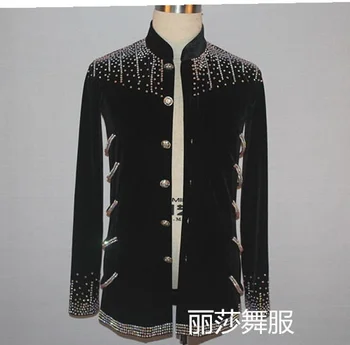 

sexy Customize High Quality Ballroom Dance Men's Latin Tops With Rhinestone