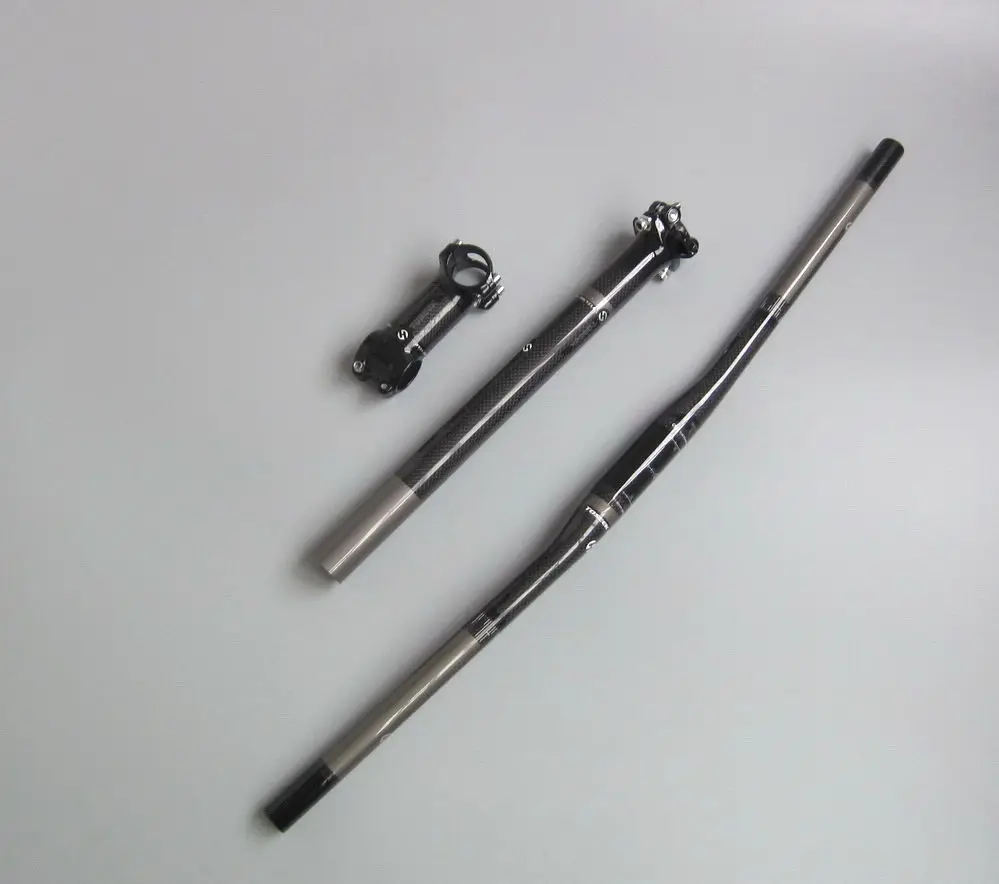 

TOSEEK Carbon MTB Road Mountain Bike Bicycle flat Handlebar Stem Seatpost 3pc set 3K Glossy