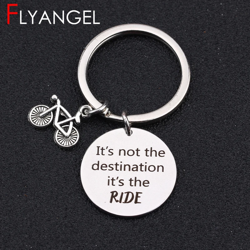 

Creative Keychain Bicycle Pendant Car Key Tag Stamped It's Not The Destination It's The Ride Biker Lover Keyring Bag Charm Gifts